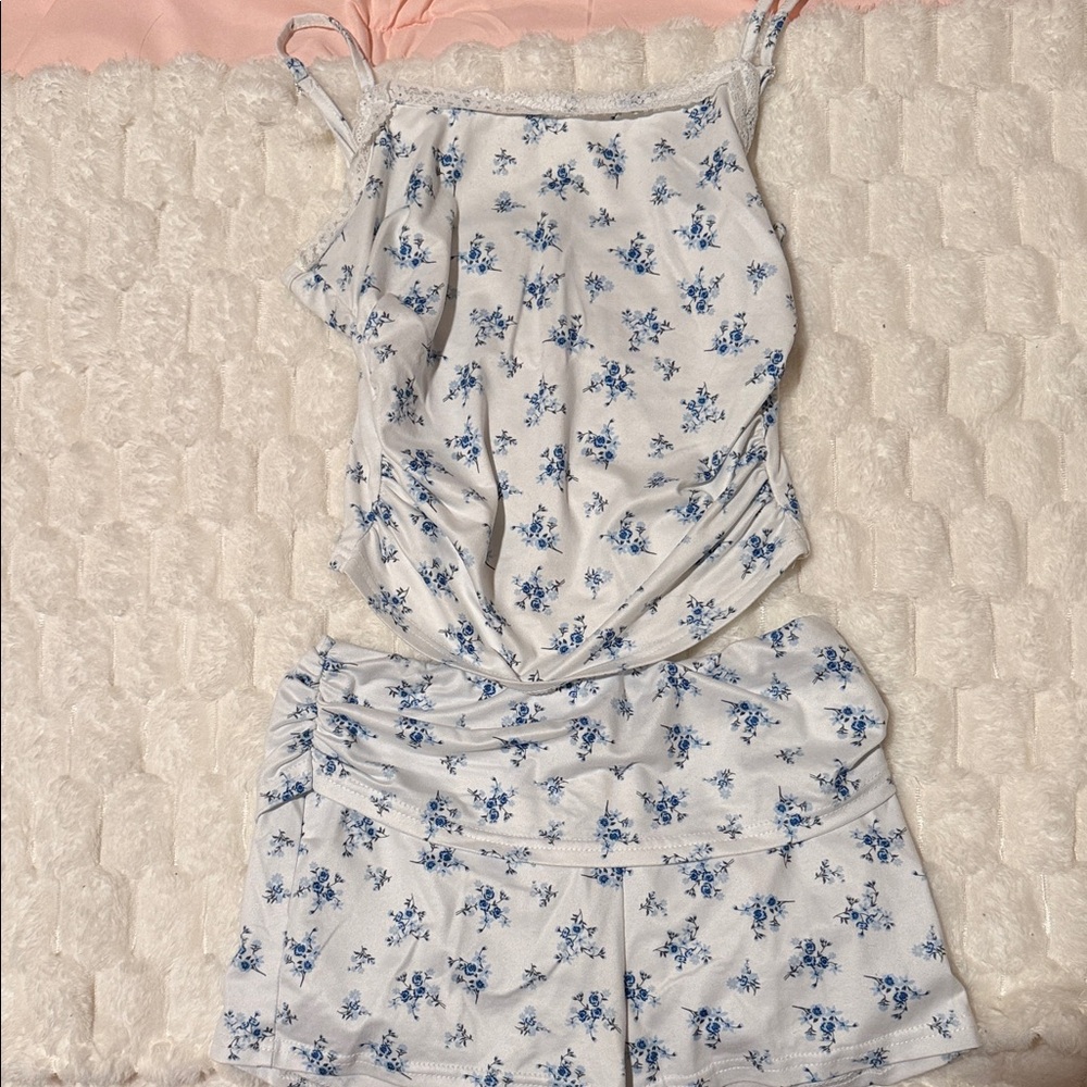Women’s Blue Floral Camisole & Shorts Sleep Set
